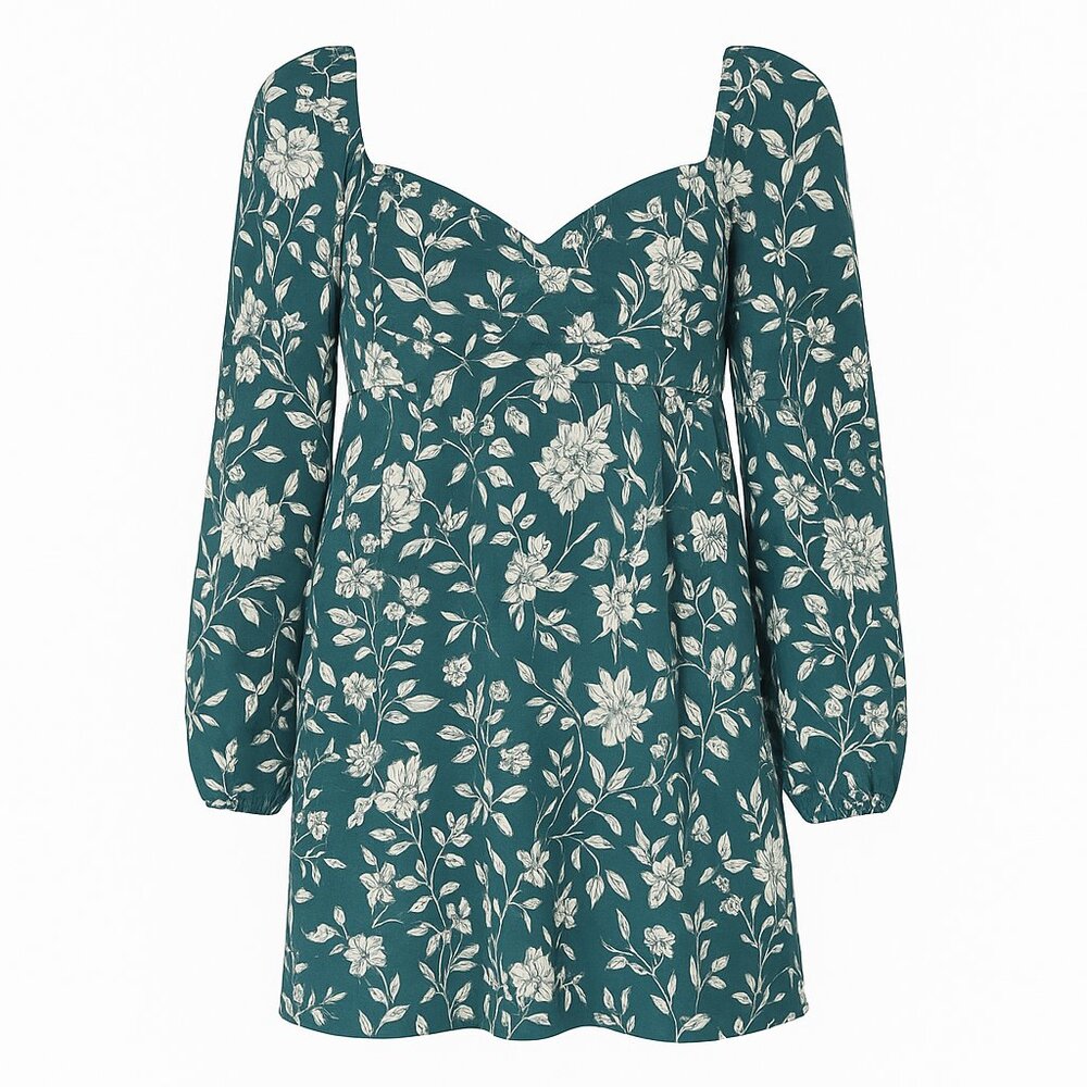 MI AMI Floral Babydoll Tunic Lined Dress XL Green White Prairie Boho Cottagecore